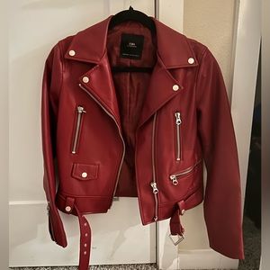 Zara red leather jacket
